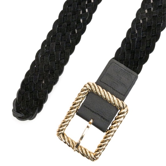 B-Low the Belt Black Braided Leather Belt with Gold Buckle main image 5